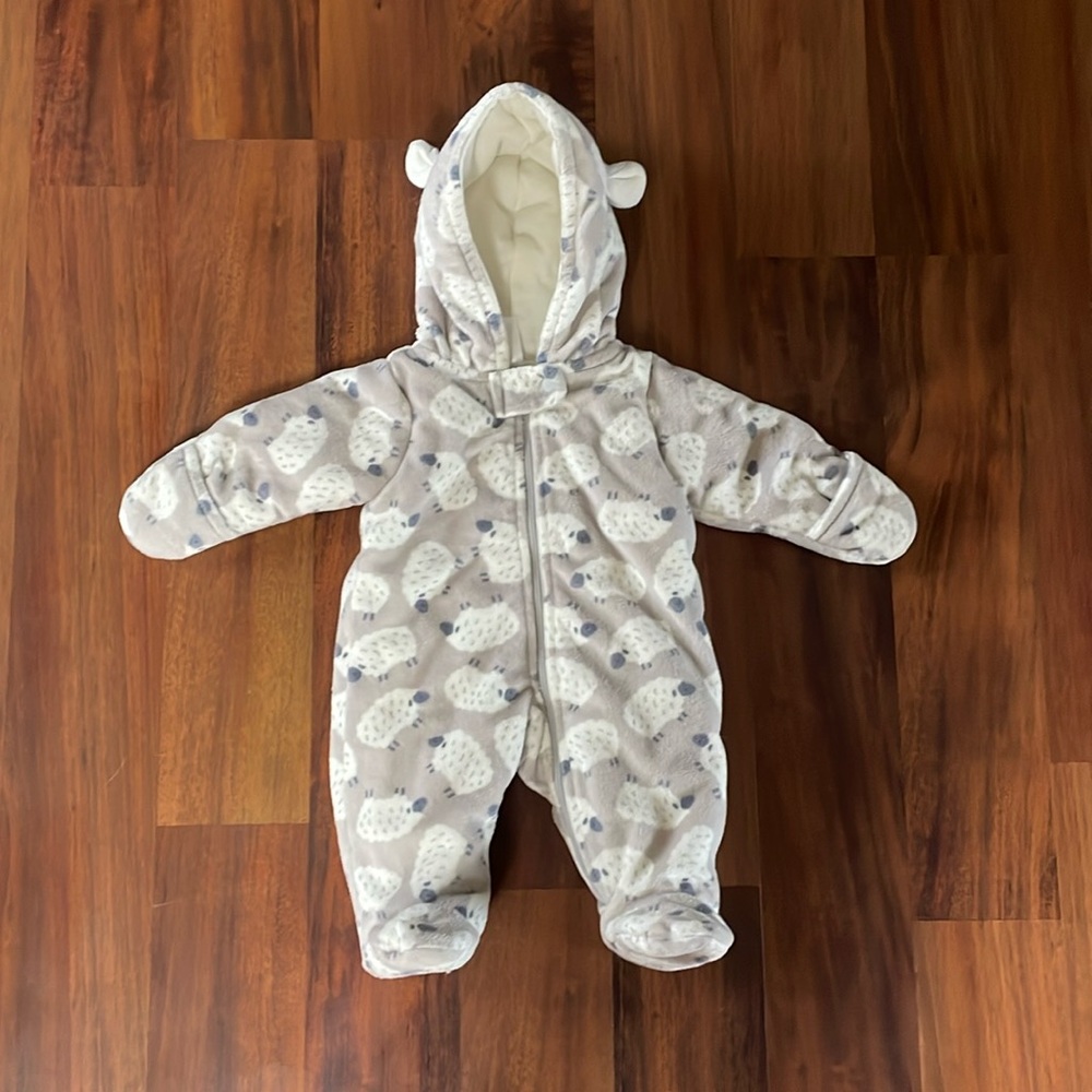 Grey sheep Footies One Piece with Hood and Full-Body Coverage